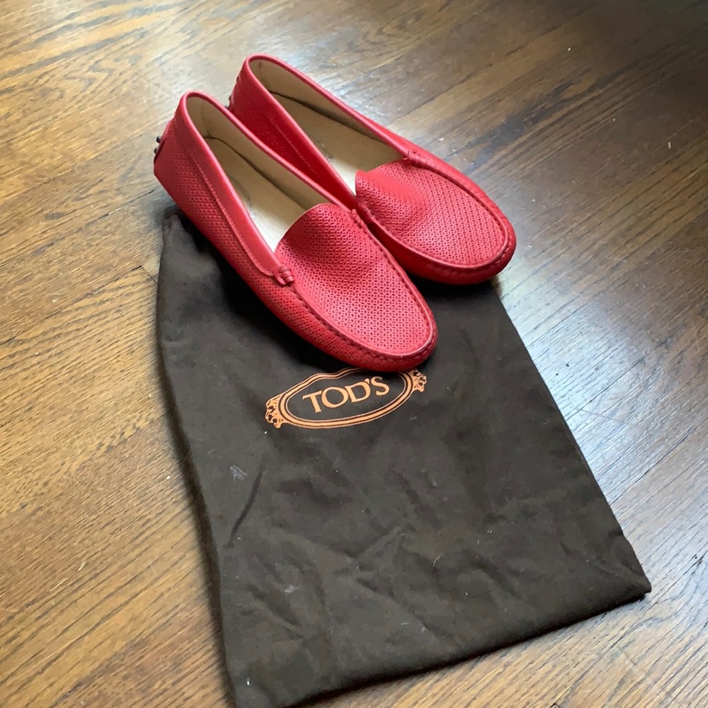 Tods Red Leather Gommini Driving Shoes